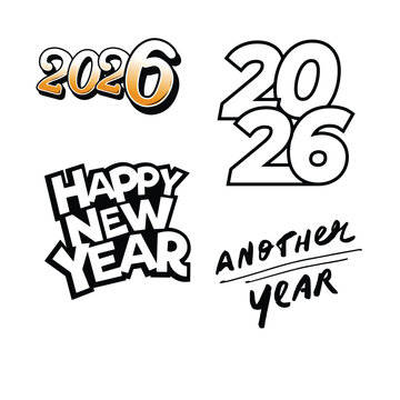 Bold Cartoon Style Happy New Year 2026 Typography Vector