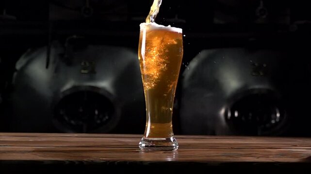 Craft Beer Pour Into Glass From a Brewery With Slow Motion Effects at 1000 Fps to Showcase the Brewing Process and Foam Formation