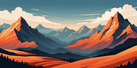 Scenic panorama of a snow peak in the Alps during a glowing sunset and sunrise morning with mist over the rocky mountain valley and winter clouds © RazuAhmed