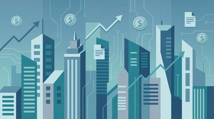Modern cityscape with growing business and financial success