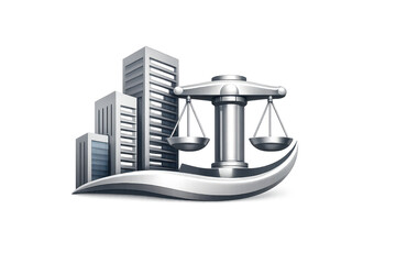 Obraz premium Scales of Justice with Cityscape on a transparent background design.