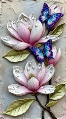 Obraz premium Pink flowers with butterfly 