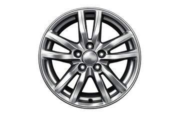 Obraz premium Shiny alloy car wheel with a transparent background for easy editing.
