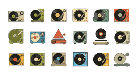 Collection of Vinyl Records and Players.