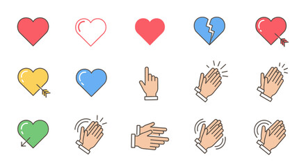 Colorful Heart Symbols and Hand Gestures.