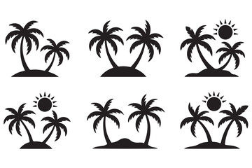 Obraz premium Tropical palm island silhouette icon set 