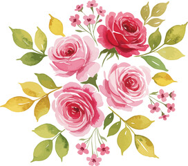 Beautiful pink roses and leaves in blooming bouquet arrangement
