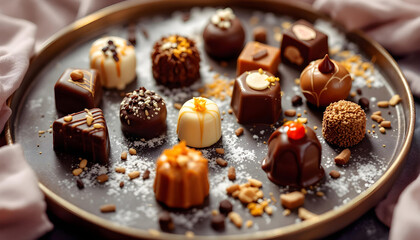 Tasting platter with assorted gourmet chocolates