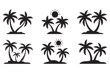 Fototapeta premium Tropical palm island silhouette icon set 