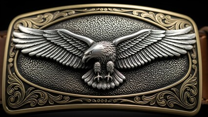 Belt buckle close-up isolated on PNG background.