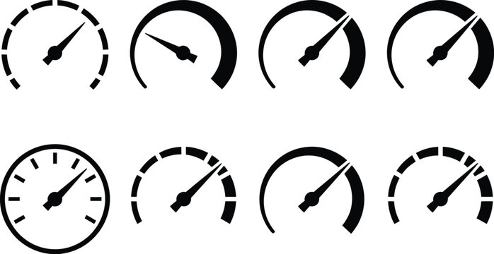 Set of speedometer and gauge icons for performance and speed measurement