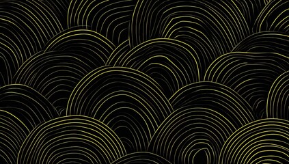 Black background with golden semi-circular lines, forming an abstract and artistic pattern