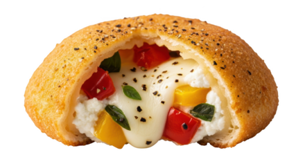 Baked pastry stuffed with cheese vegetables and basil