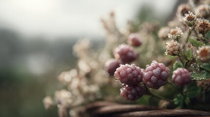 Close-up of a bunch of small, round, pink berries. the berries are clustered together and appear to be ripe and ready to be picked.