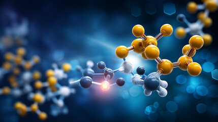 Neurotransmitter molecular interaction, serotonin and dopamine scientific visualization, brain chemistry balance, mood molecules, neural signaling, with copy space