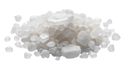 Pile of white rock sugar crystals on black background