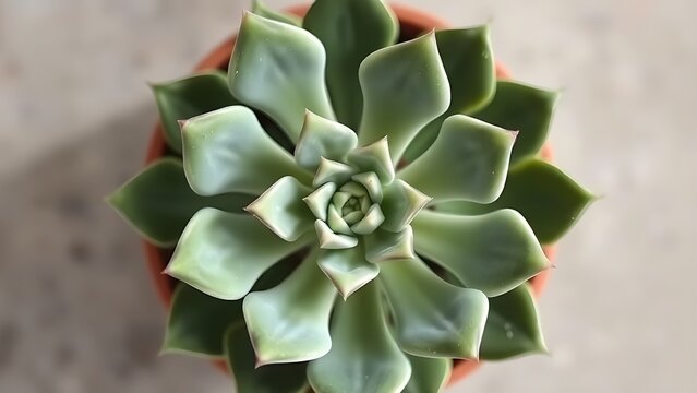 goral. A succulent plant with a central stem and eight plump leaves, top-down view. gardening catalogs, home-decor guides, designed for home decor and floral branding, used by performance marketers.