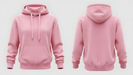 A pastel pink hoodie displayed from both the front and back views
