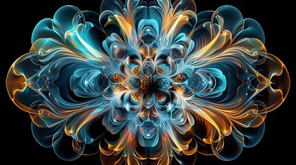 Dynamic abstract floral patterns digital art vibrant colors black background surreal concept artistic design