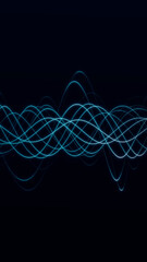 Abstract blue fiber waves forming a dynamic vertical composition. Futuristic digital illustration with glowing lines representing data flow, technology and modern visual energy.