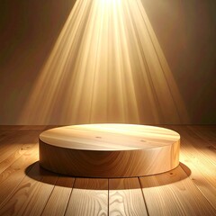 Wooden podium, spotlight, warm light, wood floor