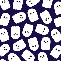 Cute ghosts Halloween hand drawn seamless pattern vector background.