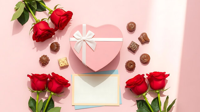 Romantic greeting card featuring a bouquet of pink and red tulips and roses for a Valentine or birthday gift celebration on a blank floral paper frame - Powered by Adobe