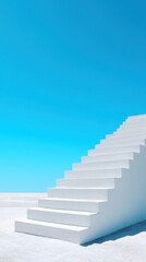White staircase against blue sky, growth and success concept background