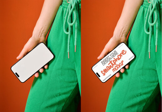 Mockup Smartphone Held Against Orange Backdrop