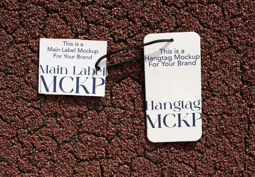 Mockup of two Textured Cloth Hang Tag. Vertical and square option