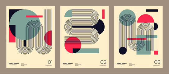 Retro style poster templates in a simple geometric style. Vector illustration.