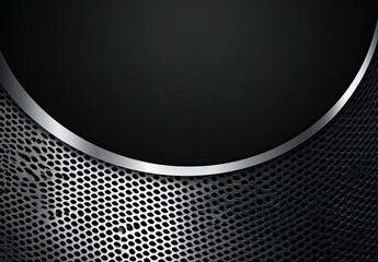 Black abstract design with silver curve over a textured mesh surface