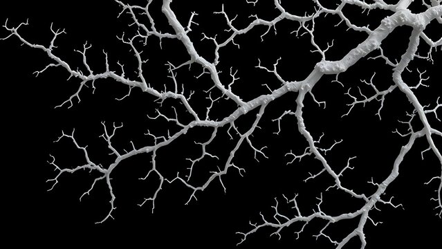 malbec. Abstract fungal mycelium network pattern with white filaments and organic branching on dark background. gardening catalogs, home-decor guides, designed for gardening and botanical catalogs.