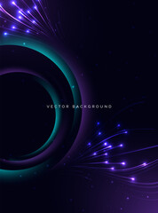 Obraz premium Abstract neon blue and purple circles light glowing particle on dark background. Poster for science concept.