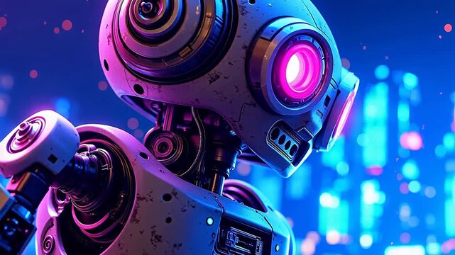 Futuristic robot with glowing eyes