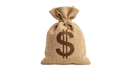 Isolated Jute Money Bag with Imprinted Dollar Symbol