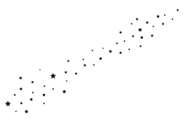 Black stars background. Abstract shooting star with tail, falling comet. Asteroid or meteoroid with starring tail. Decorative neoteric vector magic design. Vector illustration. Eps 10.