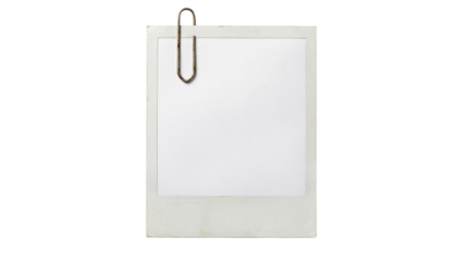 Blank instant photo frame with paper clip isolated PNG, retro style picture template for memories and design use on transparent background