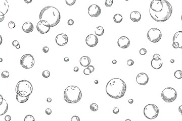 Black and white drawing of scattered, sketched bubbles