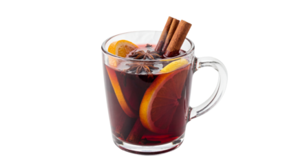 Isolated Festive Mug of Mulled Wine with Spices and Citrus