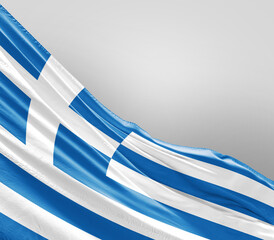 Obraz premium Greece flag waving on grey background. Greece nationalflag for independence day.