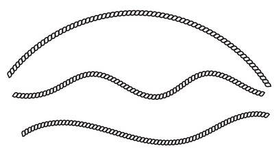 Black twisted rope border design . Minimal black twisted rope lines arranged horizontally, useful as nautical borders, dividers, or decorative elements on white background.  © Shyamali