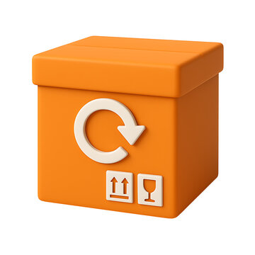 3D return package box icon isolated on transparent background