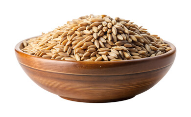 Rye in a rustic wooden bowl, isolated on a transparent background.