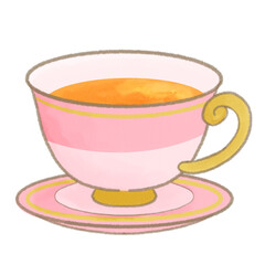 シンプルなピンクのティーカップイラスト 日常やカフェシーンを表現するベーシックモチーフ 手描き風クリーンアートスタイル