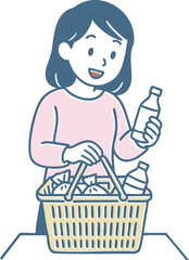買い物をしている女性のイラスト