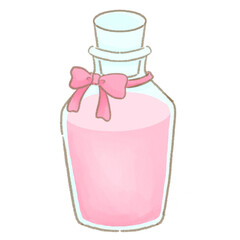 手描きの水彩風のリボン付き小瓶線画イラスト ギフトや想いを閉じ込める象徴的モチーフ 手描き風ミニマルラインアート素材