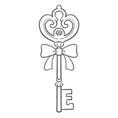 白黒の鍵とリボンの線画イラスト 想いや約束を象徴するシンボリックモチーフ ギフトやストーリー表現に使える手描き風ラインアート