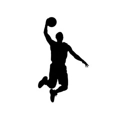 White outline silhouette of a basketball player dunking on black background jumping © Riddhi