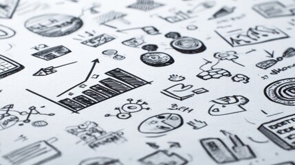 A collection of hand-drawn sketches representing various business concepts, analytics, and growth strategies, Ideal for presentations, reports